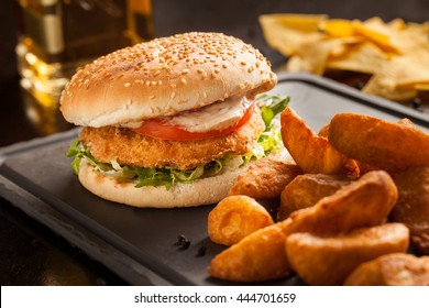 Tex Mex Style Chicken Burger As Served In A Restaurant