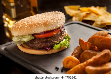 Tex Mex Style Regular Beef Burger As Served In A Restaurant