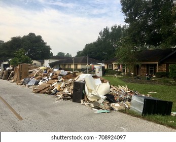 Texan Homeowners Start Repairing And Rebuilding Houses That Were Damaged By The Floods During Hurricane Harvey In Houston, Texas.