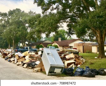 Texan Homeowners Start Repairing And Rebuilding Houses That Were Damaged By The Floods During Hurricane Harvey In Houston, Texas.