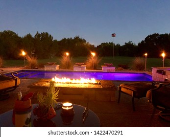 Texas Backyard Pool Retreat At Night