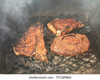 Texas BBQ Pit Smoke With Perfect Char Mouth Watering Steaks