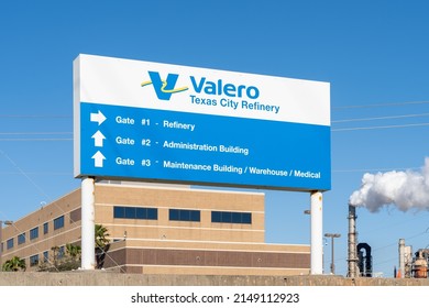 Texas City, TX, USA -  March 12, 2022: The Valero Texas City Refinery Sign Is Seen In Texas City, TX, USA. Valero Energy Corporation Is An American Independent Refiner. 