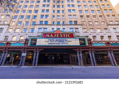 Texas, FEB 4 2022 - Exterior View Of The Majestic Theatre