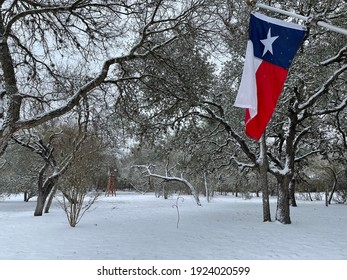 Texas Flag Against Snowy Landscape Background