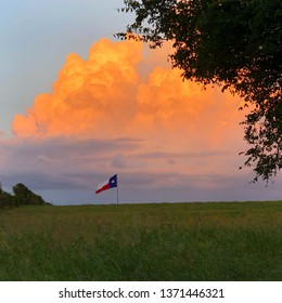 Texas Flag In The Sunset