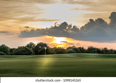 Texas Golf Course Fairway At Sunset