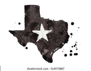 Texas grunge map with star. Retro distressed illustration with state map.