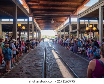 Texas, JUN 18 2022 - Afternoon view of the cowboy show in Fort Worth Stockyards Station