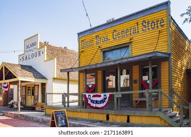 Texas, JUN 19 2022 - Sunny View Of Historical Blum Bros General Store Building In Old City Park