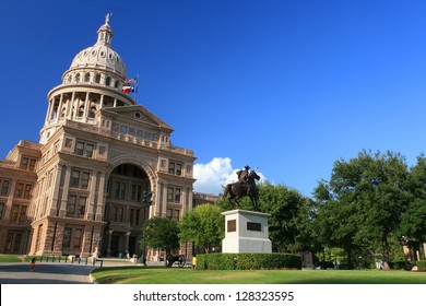 Texas State Capitol Building against blue sky in Austin, USA