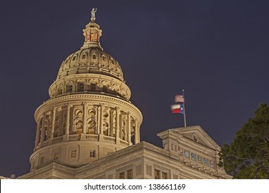 The Texas State Capitol Building In Downtown Austin At Night