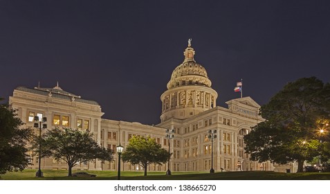 The Texas State Capitol Building In Downtown Austin At Night