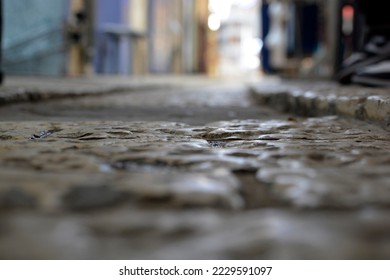 text background An ancient street in a selective focus photo from below  - Shutterstock ID 2229591097