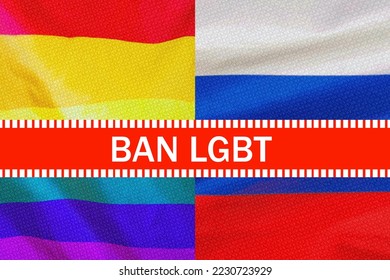 Text of Ban LGBT on LGBT and Russia flag background. Prohibition of LGBT propaganda in Russia. Ban on LGBT people - Shutterstock ID 2230723929