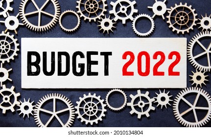 Text BUDGET 2022 On Wooden Card