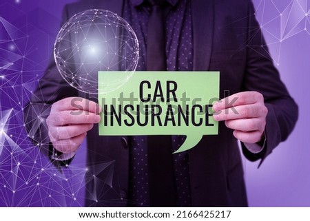 Text caption presenting Car Insurance. Word Written on Accidents coverage Comprehensive Policy Motor Vehicle Guaranty Businessman in suit holding paper represents global innovative thinking. Сток-фото © 