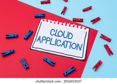 Text caption presenting Cloud Application. Word for the software program where cloud computing works Writing Important Notes Displaying Messages And Listing Items