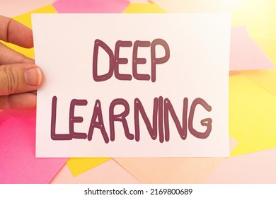 Text caption presenting Deep Learning. Word Written on Hierarchical Abstractions Artificial Intelligence Algorithm Multiple Assorted Collection Office Stationery Photo Placed Over Table