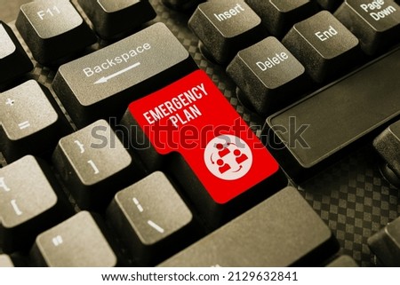 Text caption presenting Emergency Plan. Business concept instructions that outlines what workers should do in danger Abstract Typing License Agreement, Creating Online Reference Book