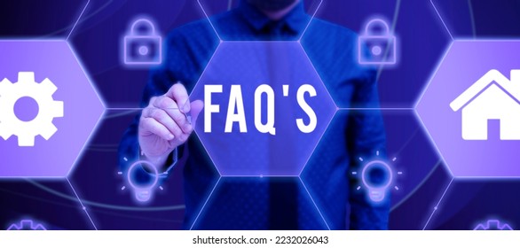 Text caption presenting Faq S Is. Business overview list of questions and answers relating to a particular subject