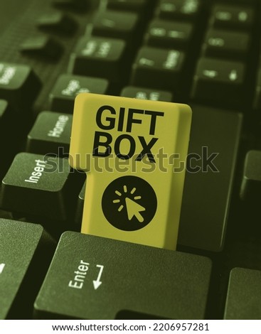 Text caption presenting Gift Box. Business concept A small cointainer with designs capable of handling presents