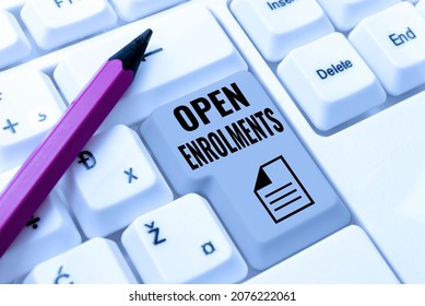 Text caption presenting Open Enrolments. Concept meaning when employees may make changes to elected fringe benefit Abstract Typist Practicing Speed Typing, Programmer Debugging Codes - Shutterstock ID 2076222061