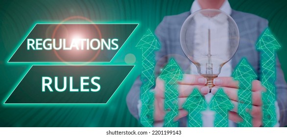 Text caption presenting Regulations RulesStandard Statement Procedure govern to control a conduct. Business idea Standard Statement Procedure govern to control a conduct - Shutterstock ID 2201199143