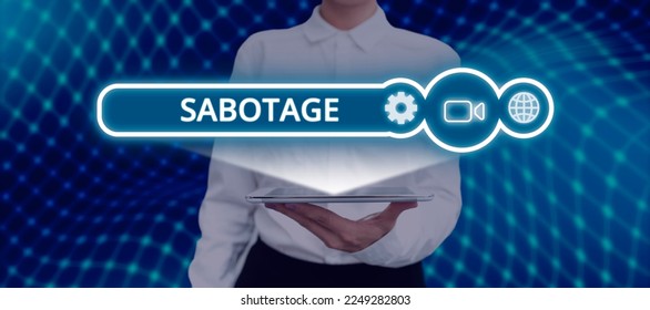 Text caption presenting Sabotage. Internet Concept destruction of an employer's tools and materials by workers - Shutterstock ID 2249282803