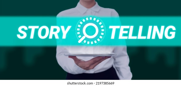 Text Caption Presenting Story Telling. Word For Tell Or Write Short Stories Share Personal Experiences Businesswoman Holding Speech Bubble With Important Messages.