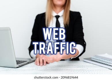Text caption presenting Web Traffic. Word for amount of web users and attempted visit measured of a website Instructor Teaching Different Skills, Teacher Explaining New Methods