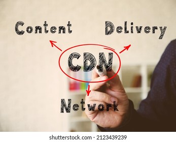 Text CDN Content Delivery Network on Concept photo. Fashion and modern office interiors on an background.