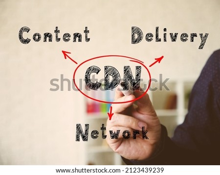 Text CDN Content Delivery Network on Concept photo. Fashion and modern office interiors on an background.
