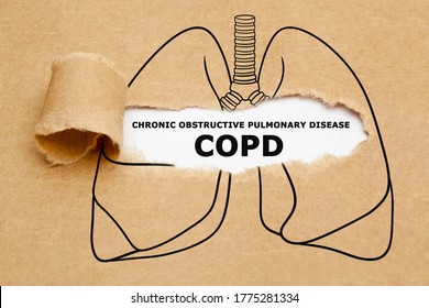 Text Chronic Obstructive Pulmonary Disease COPD Appearing Behind Torn Brown Paper In Human Lungs Drawing.