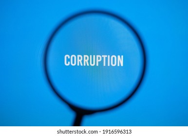 Text corruption on blue screen through magnifying glass. - Shutterstock ID 1916596313