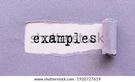 The text EXAMPLES appears on torn lilac paper against a white background.