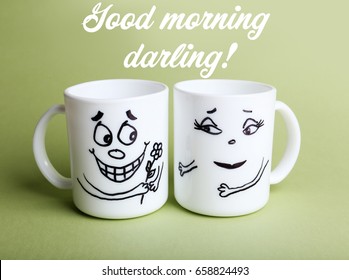 Text Good Morning Darling Cups Funny の写真素材 今すぐ編集