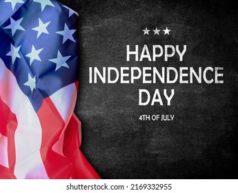 Text with happy independence day and usa flag on chalkboard. Top view. independence day concept. - Shutterstock ID 2169332955