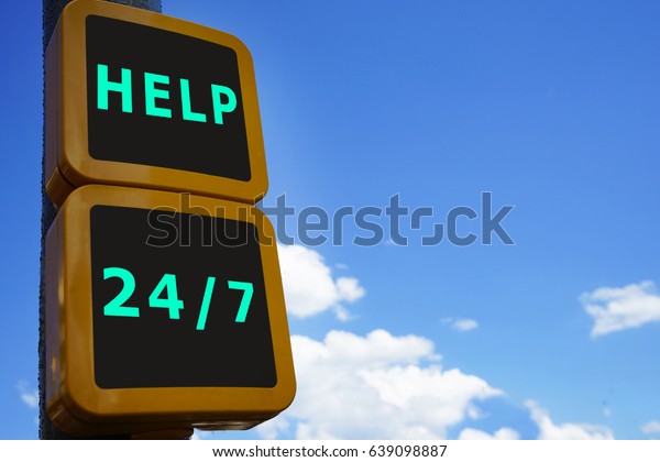 Text\
HELP 24/7 on traffic light. Support service\
concept
