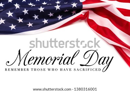 Text Memorial Day on American flag background - Image