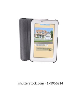 Text Message Conversation 'Found the perfect house for us' Digital Tablet Suburban Home residential neighborhood USA