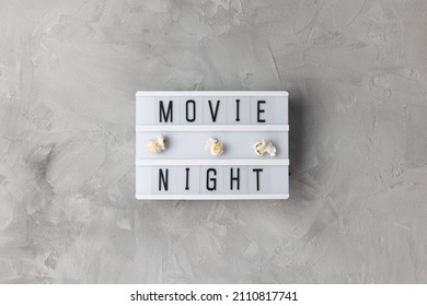 Text MOVIE NIGHT With Popcorn. Movie Theater And Cinema Snacks