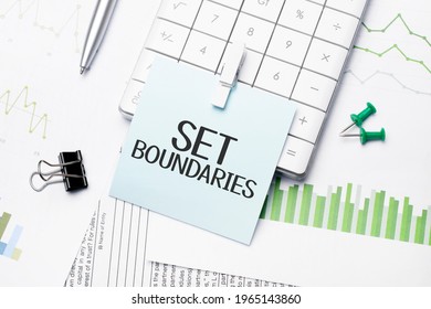 Text Set Boundaries Written Words On Paper Notebook . Workplace. Business Concept.