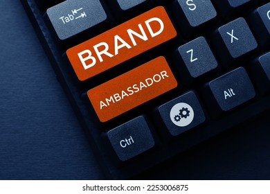 Text showing inspiration Brand Ambassador. Business idea agent accredited as the resident representative for a special brand - Shutterstock ID 2253006875