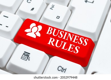 Text showing inspiration Business Rules. Business overview a specific directive that constrains or defines a business Entering Image Keyword And Description, Typing Word Definition And Meaning - Shutterstock ID 2052979448