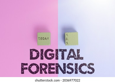 Text showing inspiration Digital Forensics. Business overview investigation of material found in digital devices Two Objects Arranged Facing Inward Outward On a Separated Coloured Background