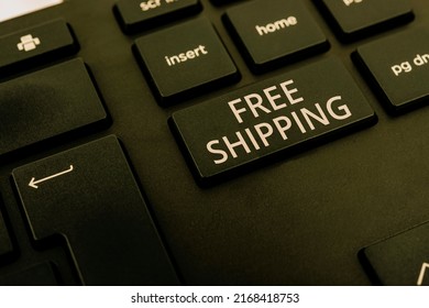 Text showing inspiration Free Shipping. Business concept Freight Cargo Consignment Lading Payload Dispatch Cartage Computer Keyboard And Symbol.Information Medium For Communication.