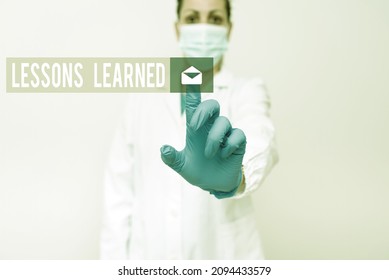 Text Showing Inspiration Lessons Learned. Business Approach Promote Share And Use Knowledge Derived From Experience Demonstrating Medical Ideas Presenting New Scientific Discovery