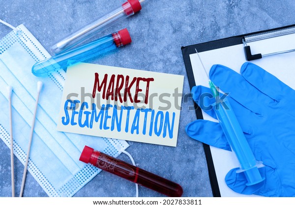 Text showing\
inspiration Market Segmentation. Business overview dividing a\
market of potential customers into groups Researching Preventive\
Medications, Viral Infection\
Prevention