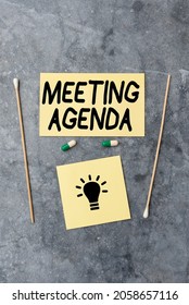 Text Showing Inspiration Meeting Agenda. Business Concept Items That Participants Hope To Accomplish At A Meeting Writing Prescription Medicine Laboratory Testing And Analyzing Ifections